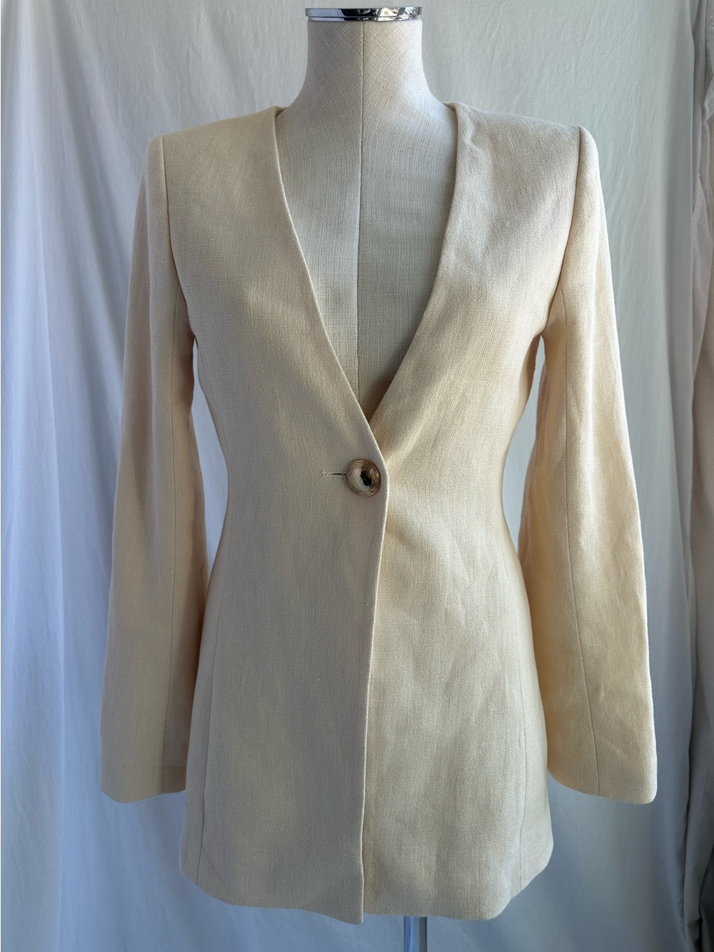 Sézane Ricia Jacket Cream Linen Cotton Blazer FR 34 / US 2